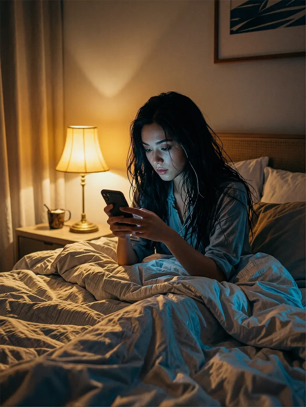 Fictional AI character in a dim room, shown on the NSFW panel page